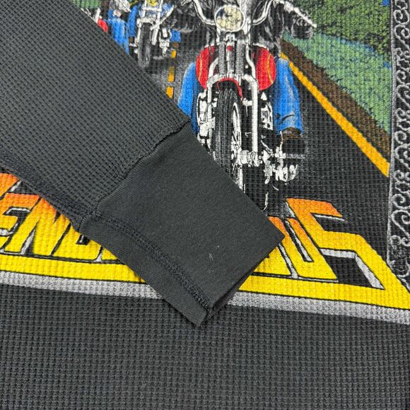 Vintage 80s Harley Davidson Rendezvous Waffle Thermal Longsleeve Black Biker - Picture 3 of 6